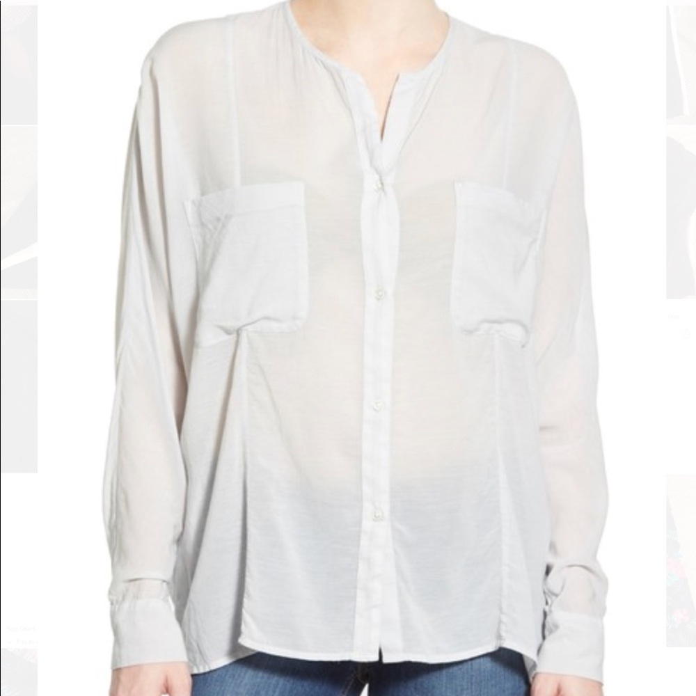 James Perse Oversize Collarless Button Down Shirt